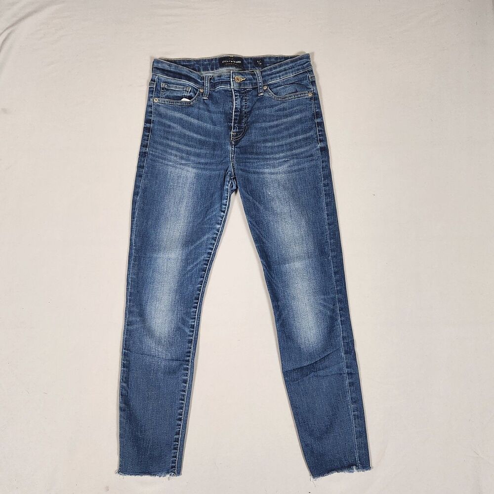 Lucky Brand Ava Crop Jeans Womens 8/29 Blue Skinny Raw Hem Stretch Denim